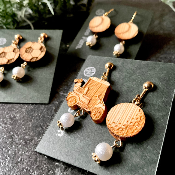 スポーツの竹製ピアス/イヤリング 吊り下げタイプ ピアス（フック  