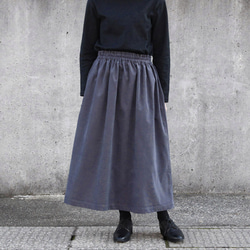 【即納】コーデュロイ ギャザースカート（チャコール）グレー 灰色 2枚目の画像