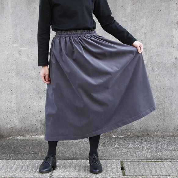【即納】コーデュロイ ギャザースカート（チャコール）グレー 灰色 4枚目の画像