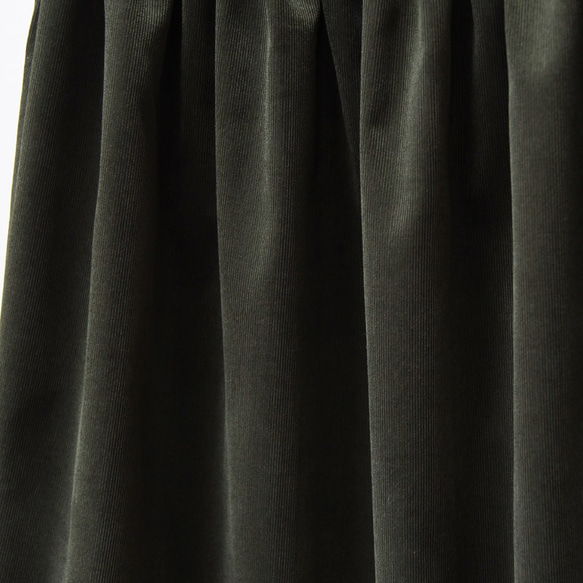 【即納】コーデュロイ ギャザースカート（ダークカーキ）カーキ アースカラー 7枚目の画像