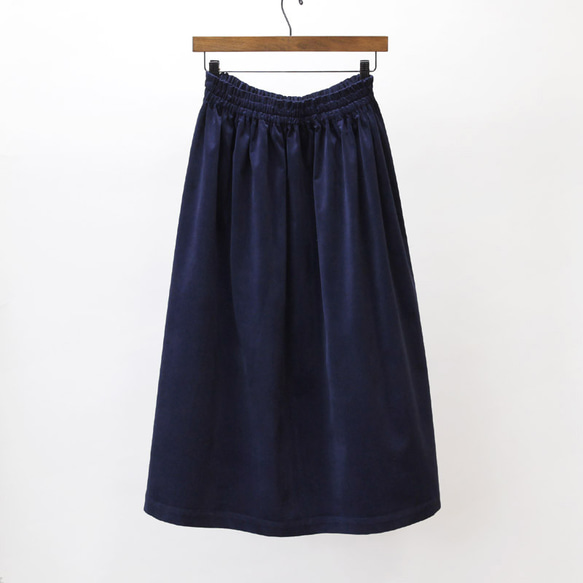 【即納】コーデュロイ ギャザースカート（ダークネイビー）紺 ネイビー 1枚目の画像