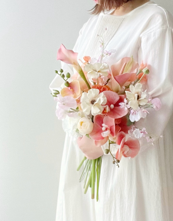 ウェディングブーケ　アーティフィシャルフラワーブーケ　胡蝶蘭　テラコッタ 再再販！《受注制作》テラコッタブーケ 胡蝶蘭ブーケ アーティ