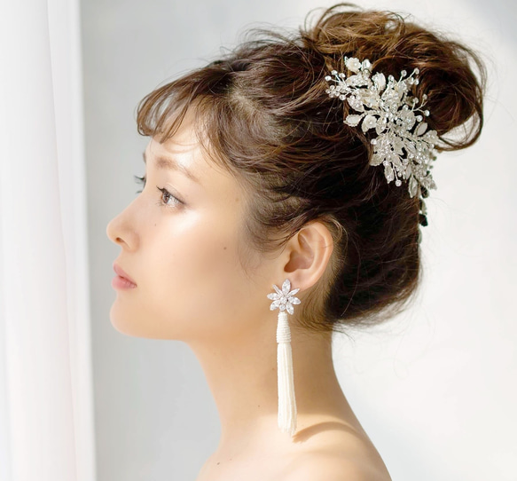 ヘッドドレス 結婚式　花嫁 ヘアアクセサリー ヘッドアクセサリー ウェディング ブライダル　フラワー　リーフ　小枝 7枚目の画像