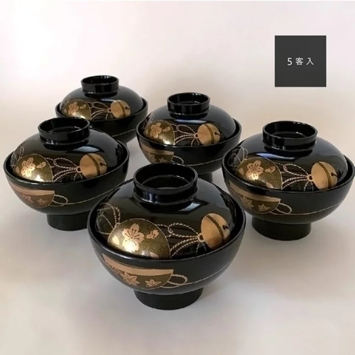 雑煮椀 5個セット お雑煮 お椀 汁椀 黒 鈴春秋 日本製 5客組 セット