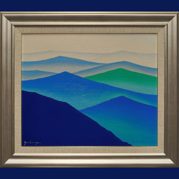 肉筆油絵◇『青のやまなみ』◇がんどうあつし真作直筆絵画F8号 肉筆油絵◇『青のやまなみ』◇がんどうあつし真作直筆絵画F8号