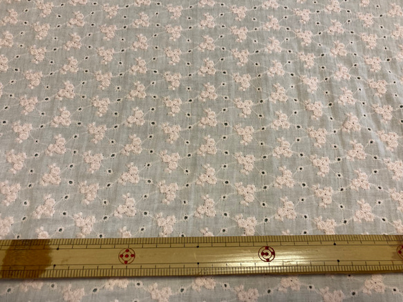 Wガーゼ刺繍レース生地★110×10ｃｍ単位★シェルピンク 5枚目の画像