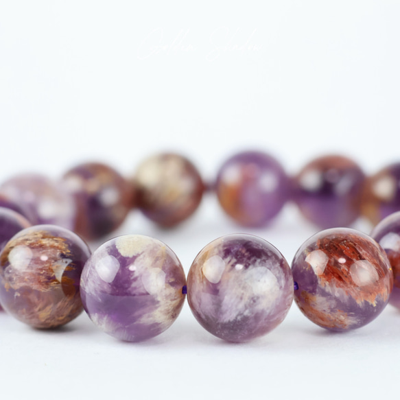 高品質 パープル ファントムクォーツ 14mm 天然石 ブレスレット