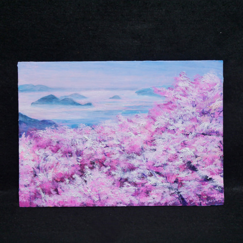 手描き　原画　光　春　一点物 一点物】春の光を飾る。油絵原画【春の瀬戸内、淡い夢】肉筆一点物