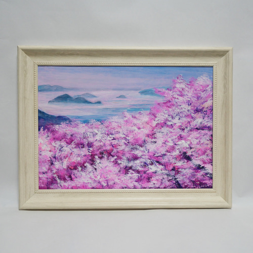 手描き　原画　光　春　一点物 一点物】春の光を飾る。油絵原画【春の瀬戸内、淡い夢】肉筆一点物