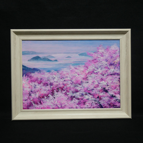 一点物】春の光を飾る。油絵原画【春の瀬戸内、淡い夢】肉筆一点物