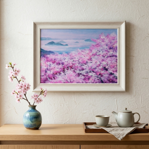 一点物】春の光を飾る。油絵原画【春の瀬戸内、淡い夢】肉筆一点物