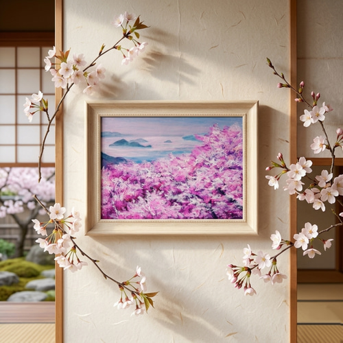 一点物】春の光を飾る。油絵原画【春の瀬戸内、淡い夢】肉筆一点物