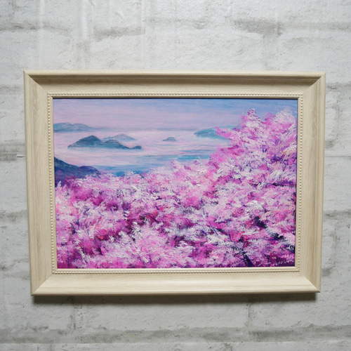 一点物】春の光を飾る。油絵原画【春の瀬戸内、淡い夢】肉筆一点物