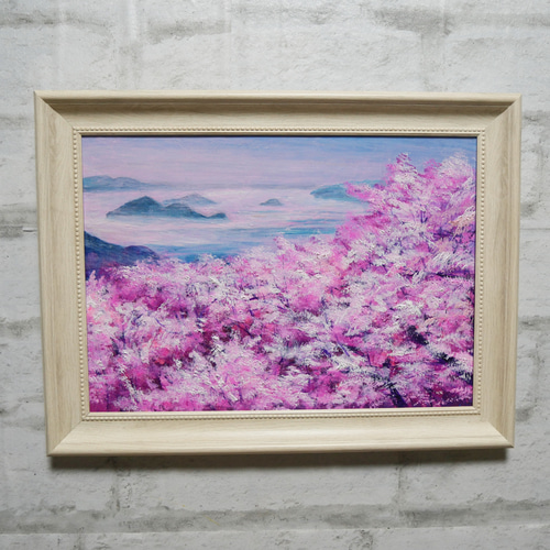 一点物】春の光を飾る。油絵原画【春の瀬戸内、淡い夢】肉筆一点物
