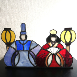 ✴︎:.｡.お雛様パネル(赤×青） ぼんぼり付き ステンドグラス ひな人形