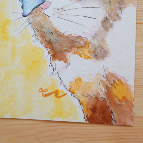 ひよこと子猫と蝶々 アクリル画 絵画
