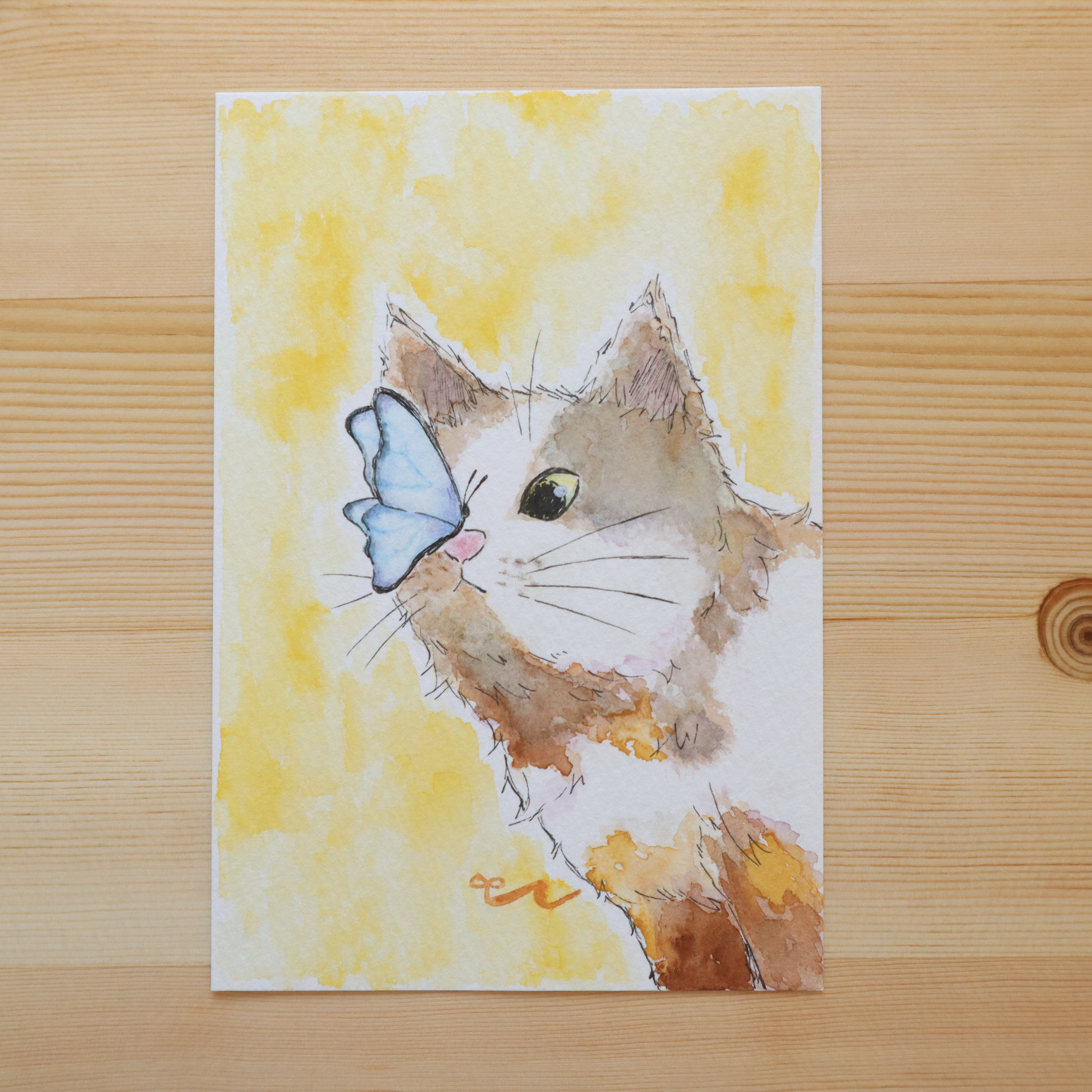 ひよこと子猫と蝶々　アクリル画 ひよこと子猫と蝶々 アクリル画 ひよこと子猫と蝶々 アクリル画