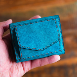 三つ折り財布  [ イタリアンレザーターコイズ ] ミニ財布 コンパクトウォレット 2枚目の画像