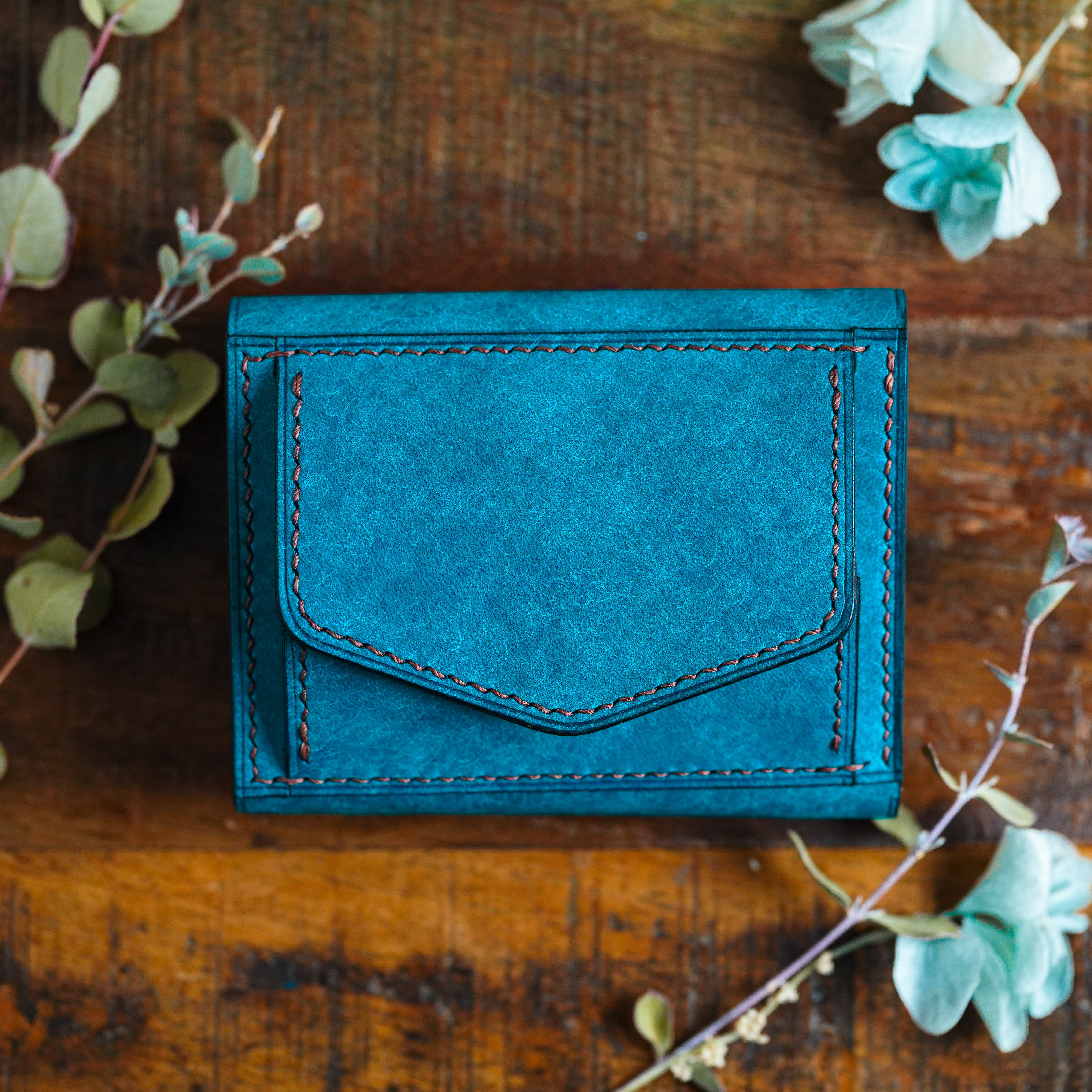 三つ折り財布  [ イタリアンレザーターコイズ ] ミニ財布 コンパクトウォレット