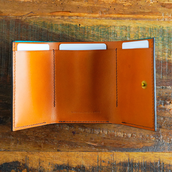 三つ折り財布  [ イタリアンレザーターコイズ ] ミニ財布 コンパクトウォレット 5枚目の画像