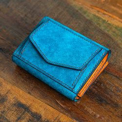 三つ折り財布  [ イタリアンレザーターコイズ ] ミニ財布 コンパクトウォレット 7枚目の画像