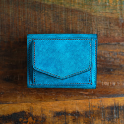 三つ折り財布  [ イタリアンレザーターコイズ ] ミニ財布 コンパクトウォレット 3枚目の画像