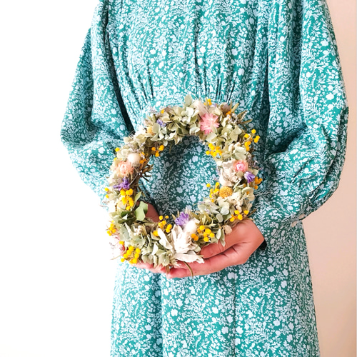 母の日】ミモザ 春の小道リース 紫陽花 オーバルリース 自然素材  