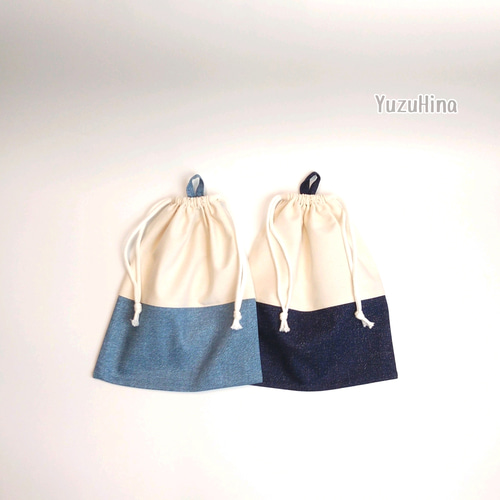 オーダー デニム調 無地 ランチョンマット 給食袋 コップ袋 着替え袋