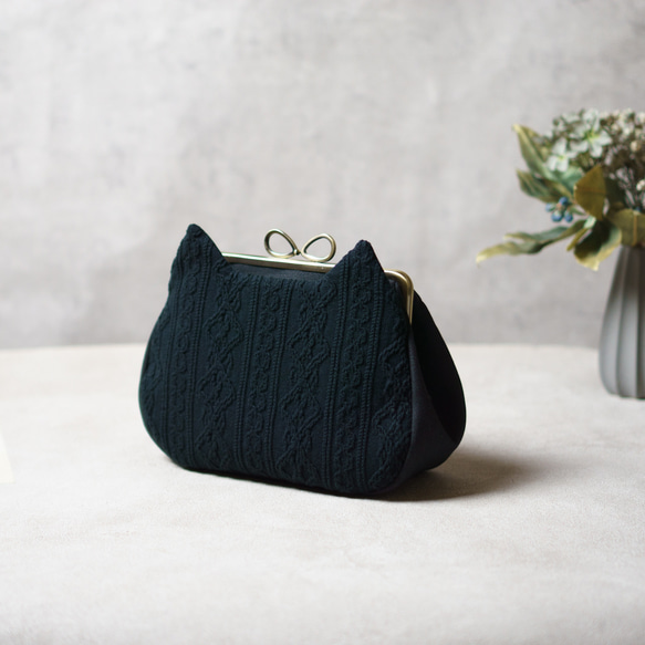 【受注制作】黒猫・アズネコがま口ショルダーバッグ 8枚目の画像