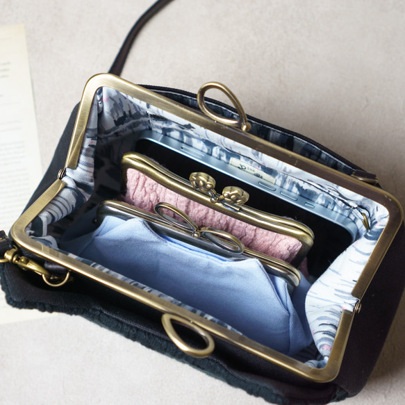 【受注制作】黒猫・アズネコがま口ショルダーバッグ 14枚目の画像