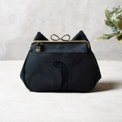 【受注制作】黒猫・アズネコがま口ショルダーバッグ 6枚目の画像