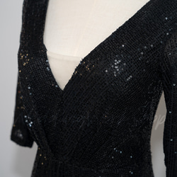 オーダーメイド可能 手縫いスパンコール 黒い Vネックドレス はんそで 音楽会/ 演凑会/発表会など/聚会G048 2枚目の画像