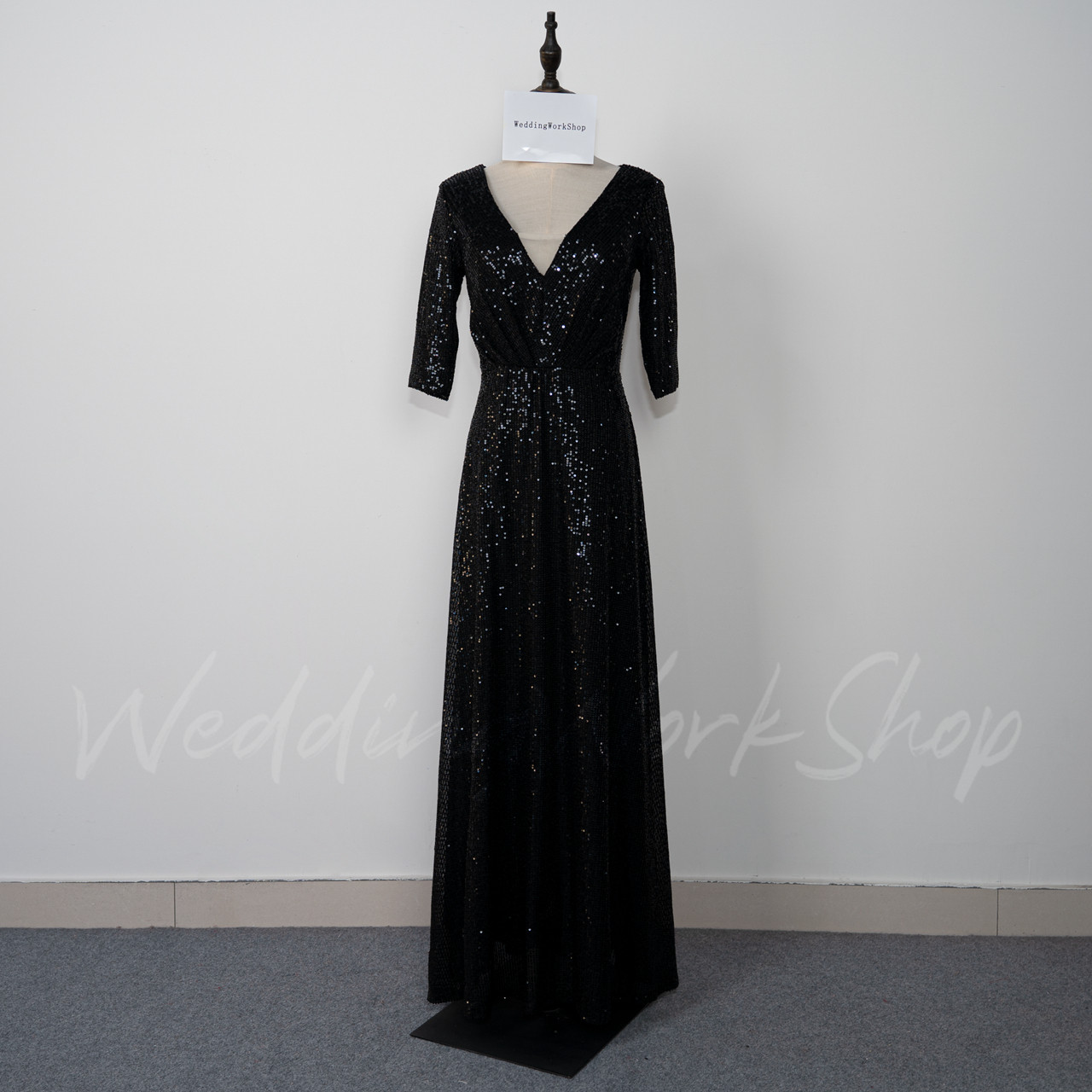 オーダーメイド可能 手縫いスパンコール 黒い Vネックドレス はんそで 音楽会/ 演凑会/発表会など/聚会G048 20,775円