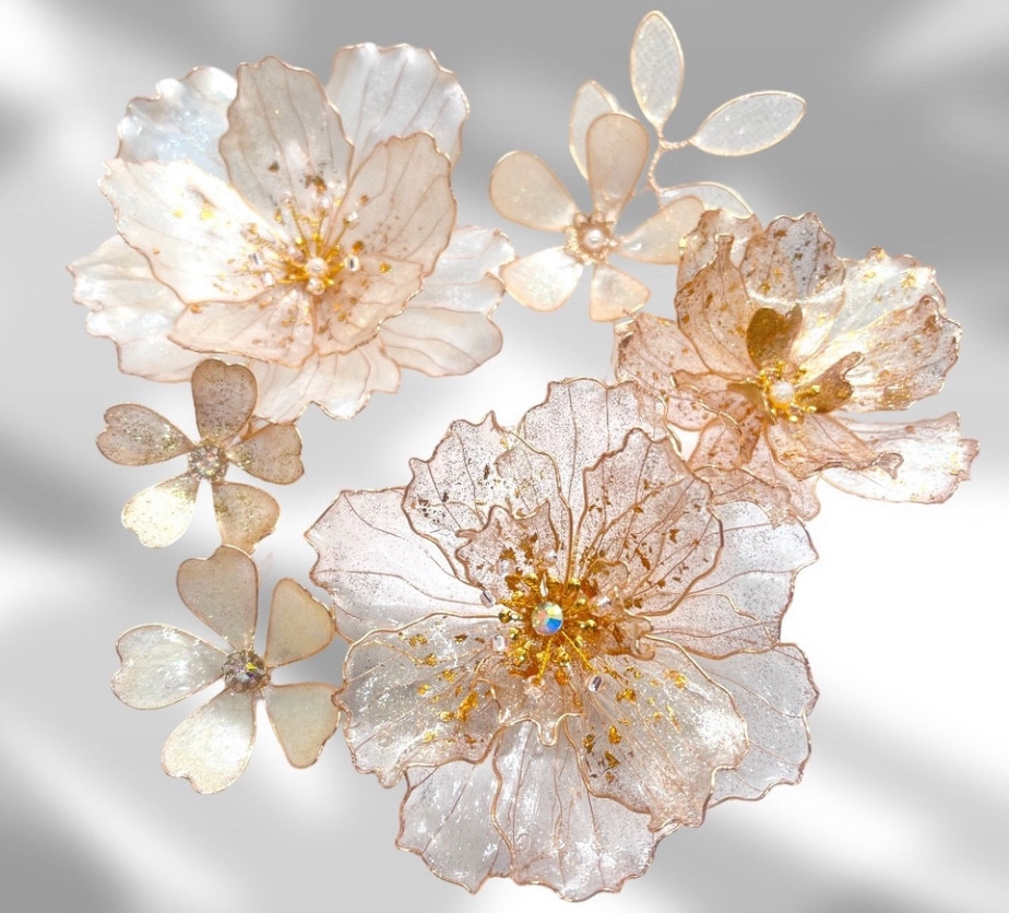 【再販7】ガラス風 芙蓉 の 髪飾り ⭐︎ アメリカンフラワー　⭐︎ウェディング 成人式 卒業式