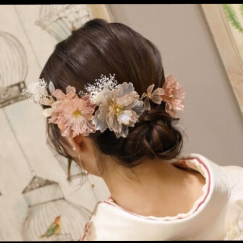 再販6】ガラス風 芙蓉 の 髪飾り ⭐︎ アメリカンフラワー