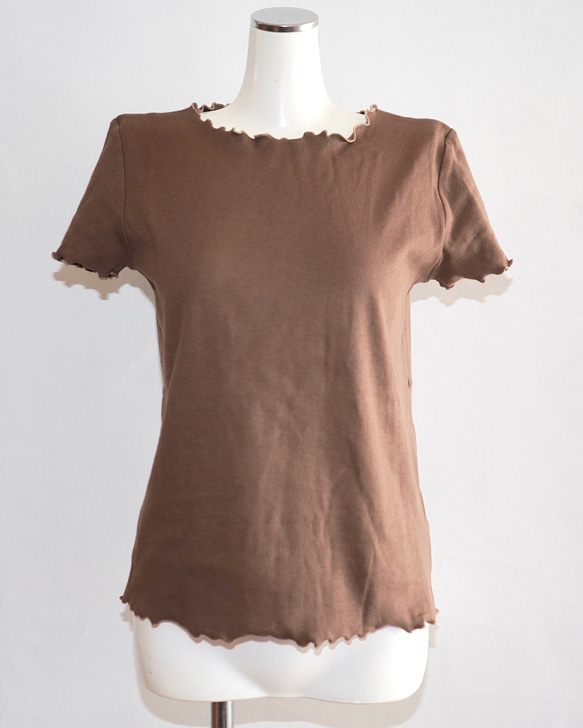 Piping Trim Rib Cutsew (brown) 半袖Ｔシャツ ブラウン 茶色　 ガーリー 9枚目の画像