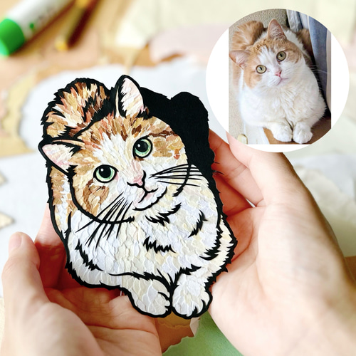 原画オーダー］うちの子アート｜ペット肖像画＊ちぎり絵×切り絵／名前