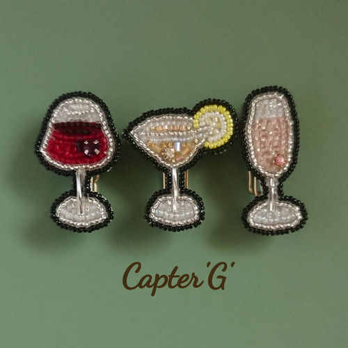 お酒シリーズ】リカーグラスビーズ刺繍ブローチ ブローチ Capter 'G