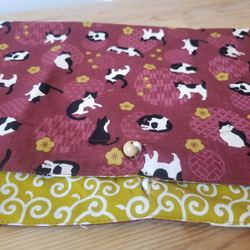 猫と黄梅　Bento cloth 'n' bag ～紐を引っ張るとお弁当袋になるランチクロス～ 3枚目の画像