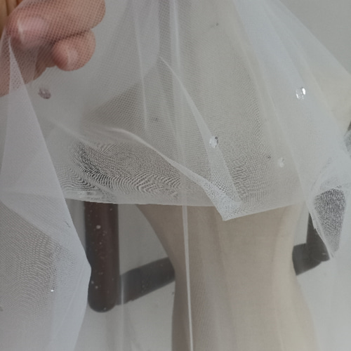 ロングベール 繊細レース ハンドビーディング キラキラスパンコール  