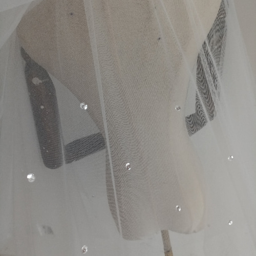 ロングベール 繊細レース ハンドビーディング キラキラスパンコール  