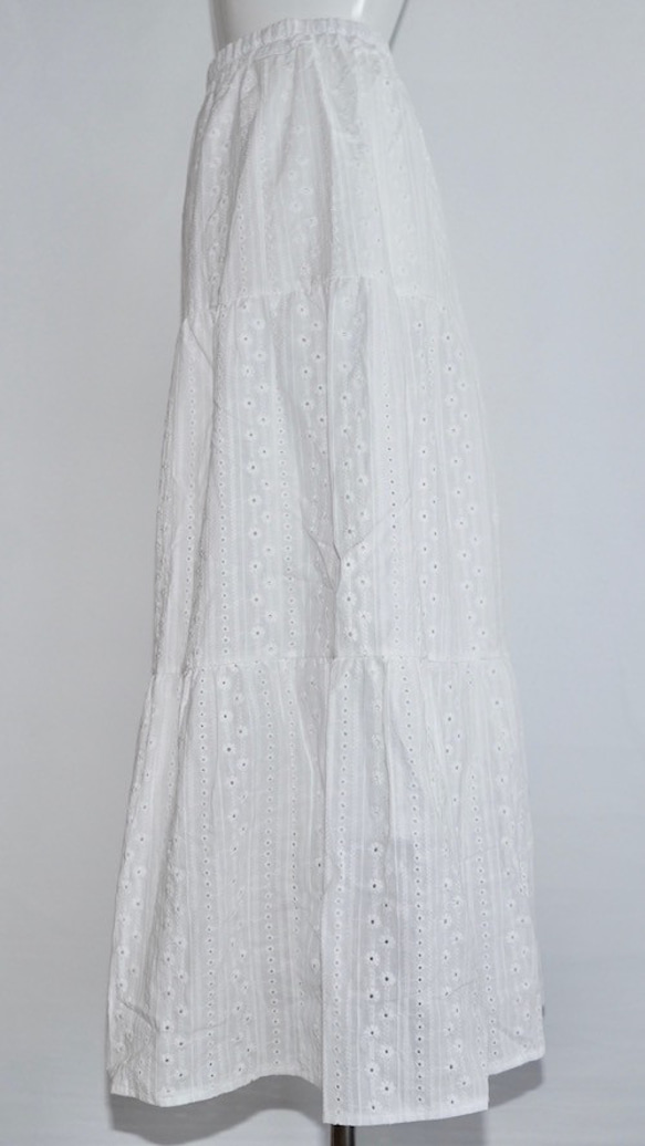 Cutwork Cotton Lace Long Skirt（white） ロングスカート ホワイト 白 カジュアル 10枚目の画像