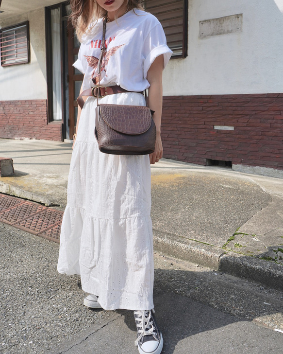 Cutwork Cotton Lace Long Skirt（white） ロングスカート ホワイト 白 カジュアル 3枚目の画像