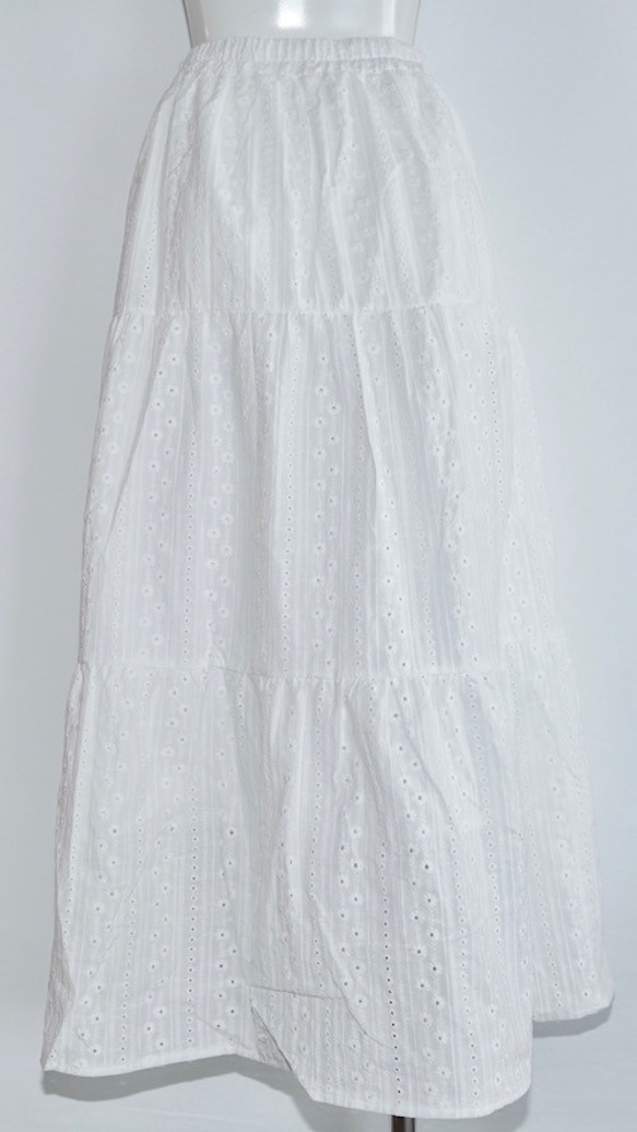 Cutwork Cotton Lace Long Skirt（white） ロングスカート ホワイト 白 カジュアル 9枚目の画像