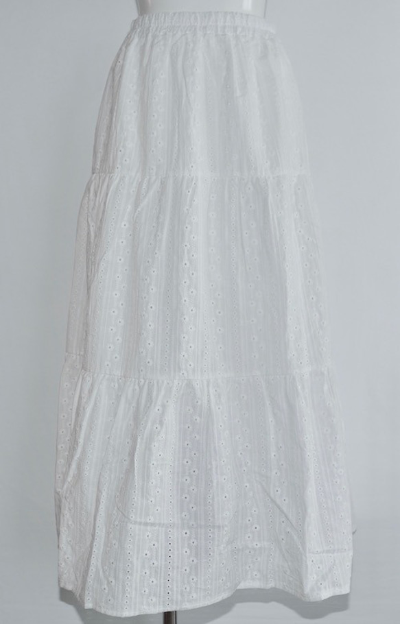 Cutwork Cotton Lace Long Skirt（white） ロングスカート ホワイト 白 カジュアル 7枚目の画像