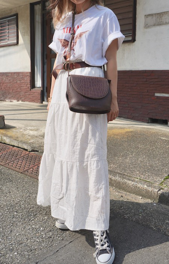 Cutwork Cotton Lace Long Skirt（white） ロングスカート ホワイト 白 カジュアル 1枚目の画像