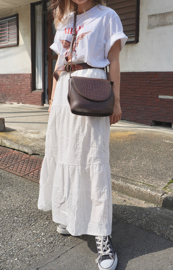 Cutwork Cotton Lace Long Skirt（white） ロングスカート ホワイト 白 カジュアル 2枚目の画像