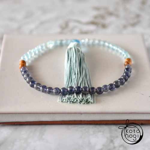 ブルートパーズ アイオライト 屋久杉 数珠 念珠 略式数珠 二連 お守り