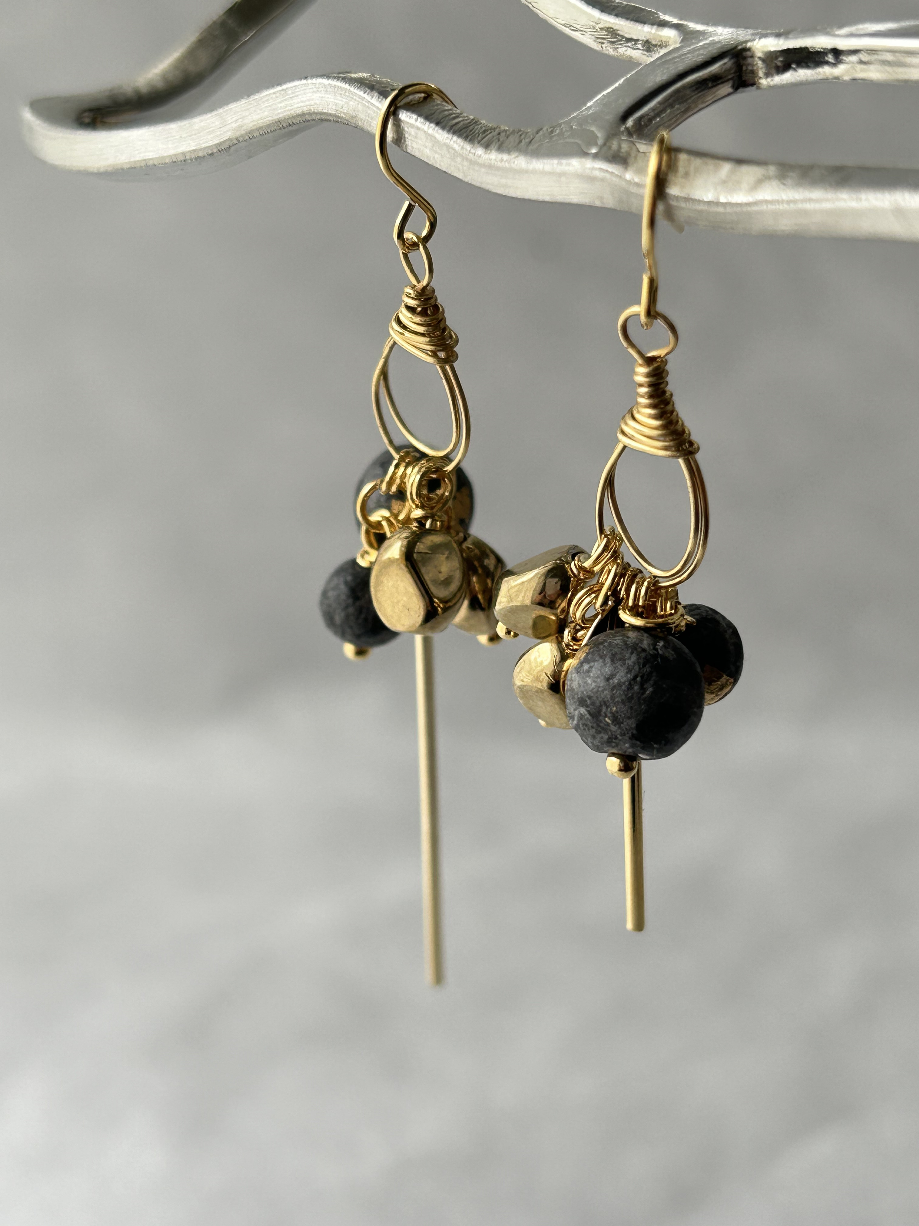 錫杖ピアス＊黒＊ゴールド＊和紙＊イヤリング