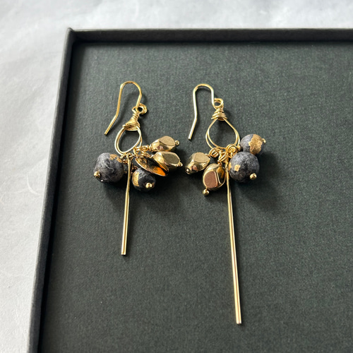 錫杖ピアス＊黒＊ゴールド＊和紙＊イヤリング ピアス（フープ） mnt